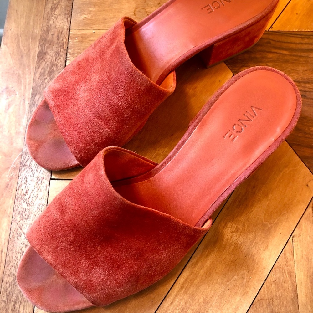 Orange suede slides